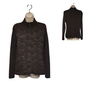 Peter Martin Vintage Ruffle Accent Full-Zip Long Sleeve Sweater Color Brown  XL